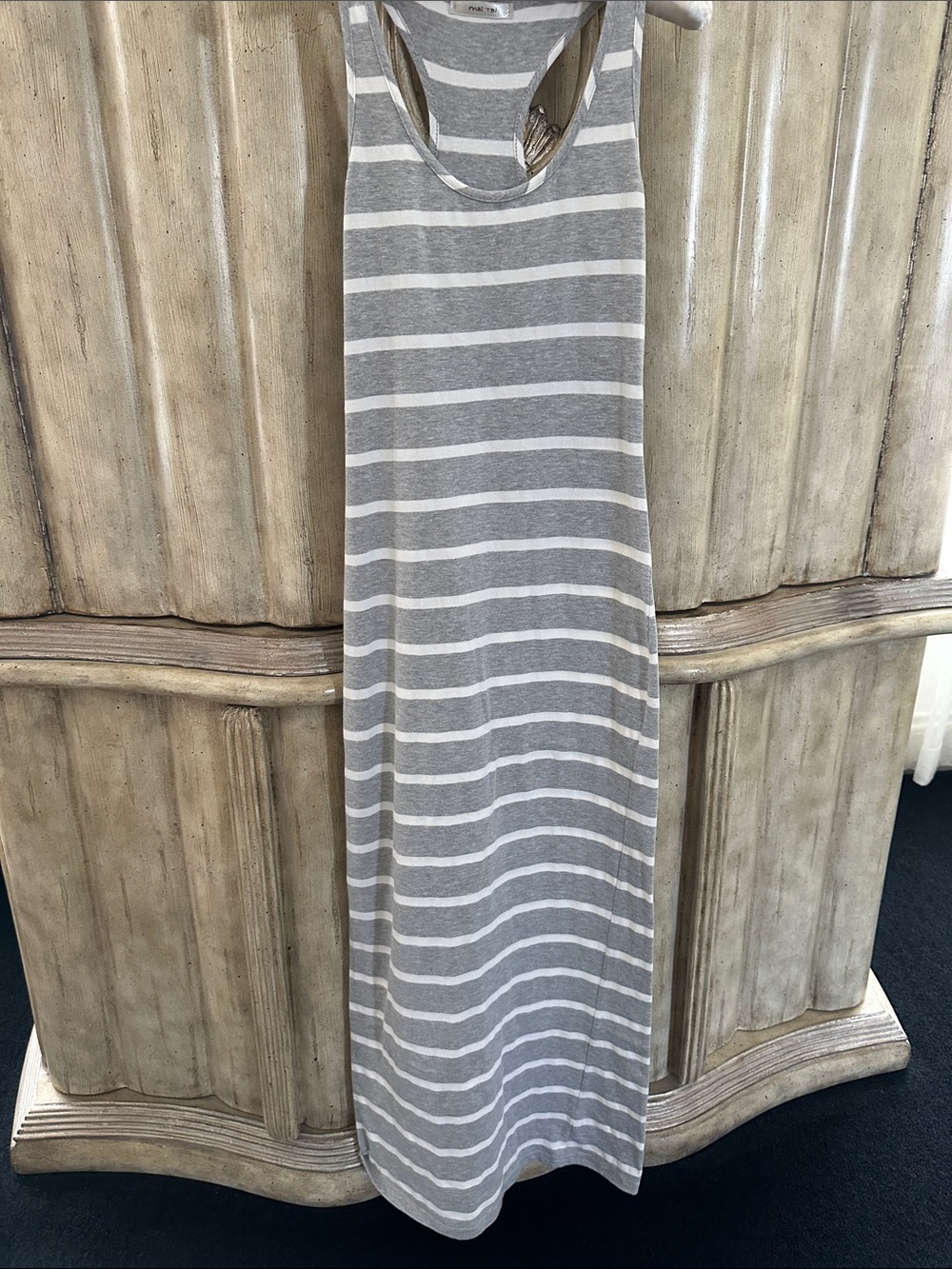 Women's Gray & White Stripe Maxi Dress